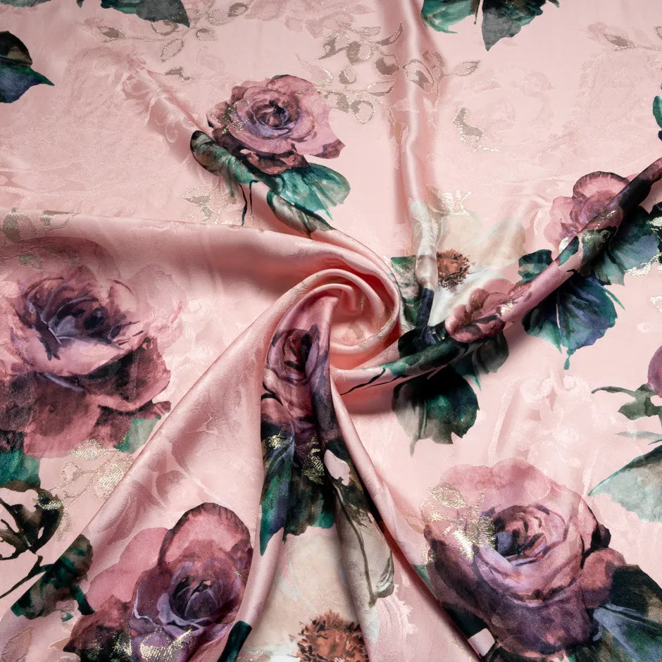 Antique Rose Printed Metallic Jacquard Silk (A 2.40m Piece)