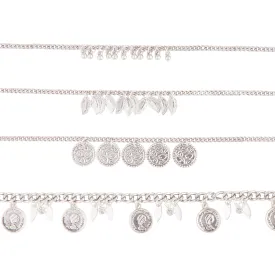 Antique Silver Anklet Bracelet 4-Pack