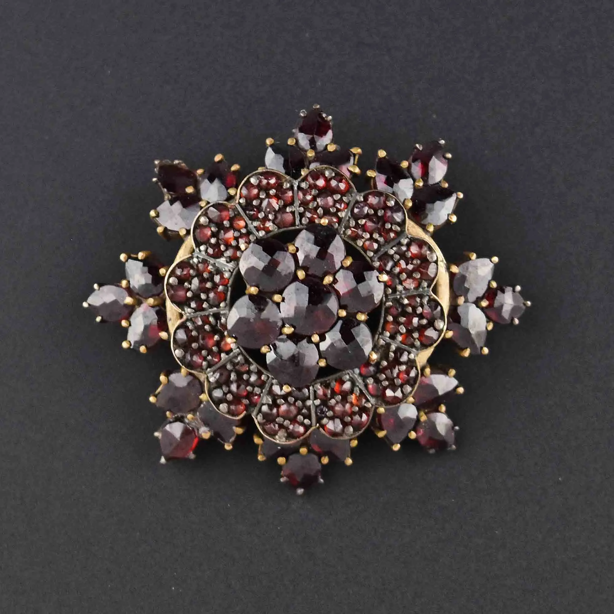 Antique Victorian Garnet Snowflake Brooch Pin