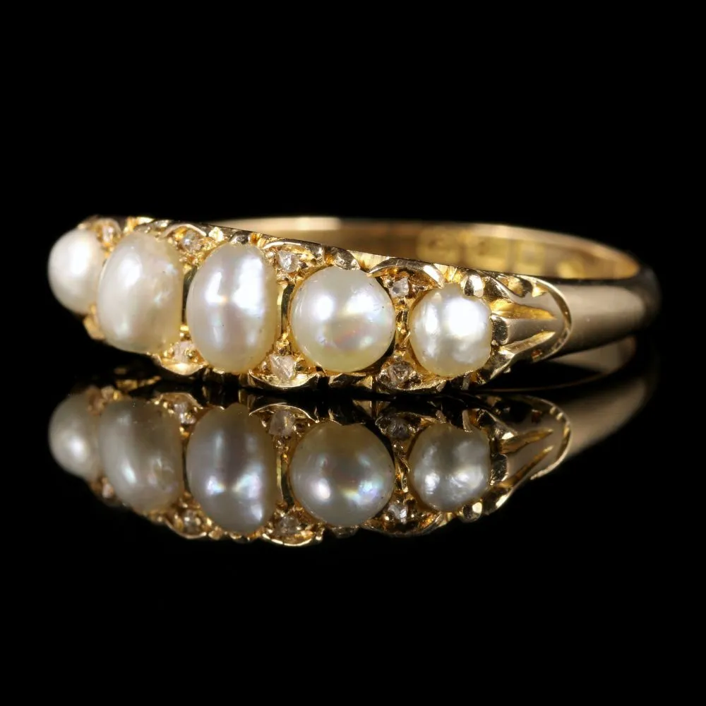 Antique Victorian Pearl Diamond Ring Circa 1870 18Ct Gold