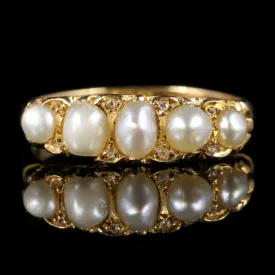 Antique Victorian Pearl Diamond Ring Circa 1870 18Ct Gold