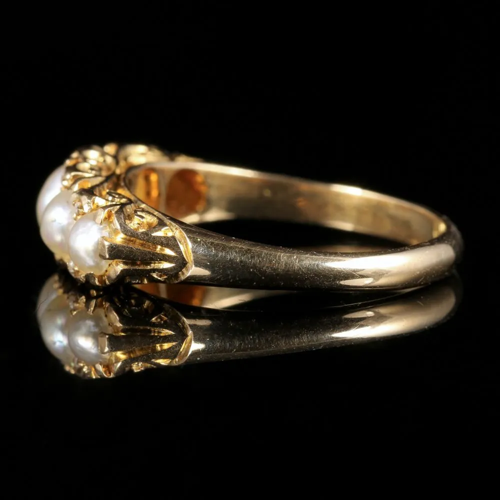 Antique Victorian Pearl Diamond Ring Circa 1870 18Ct Gold