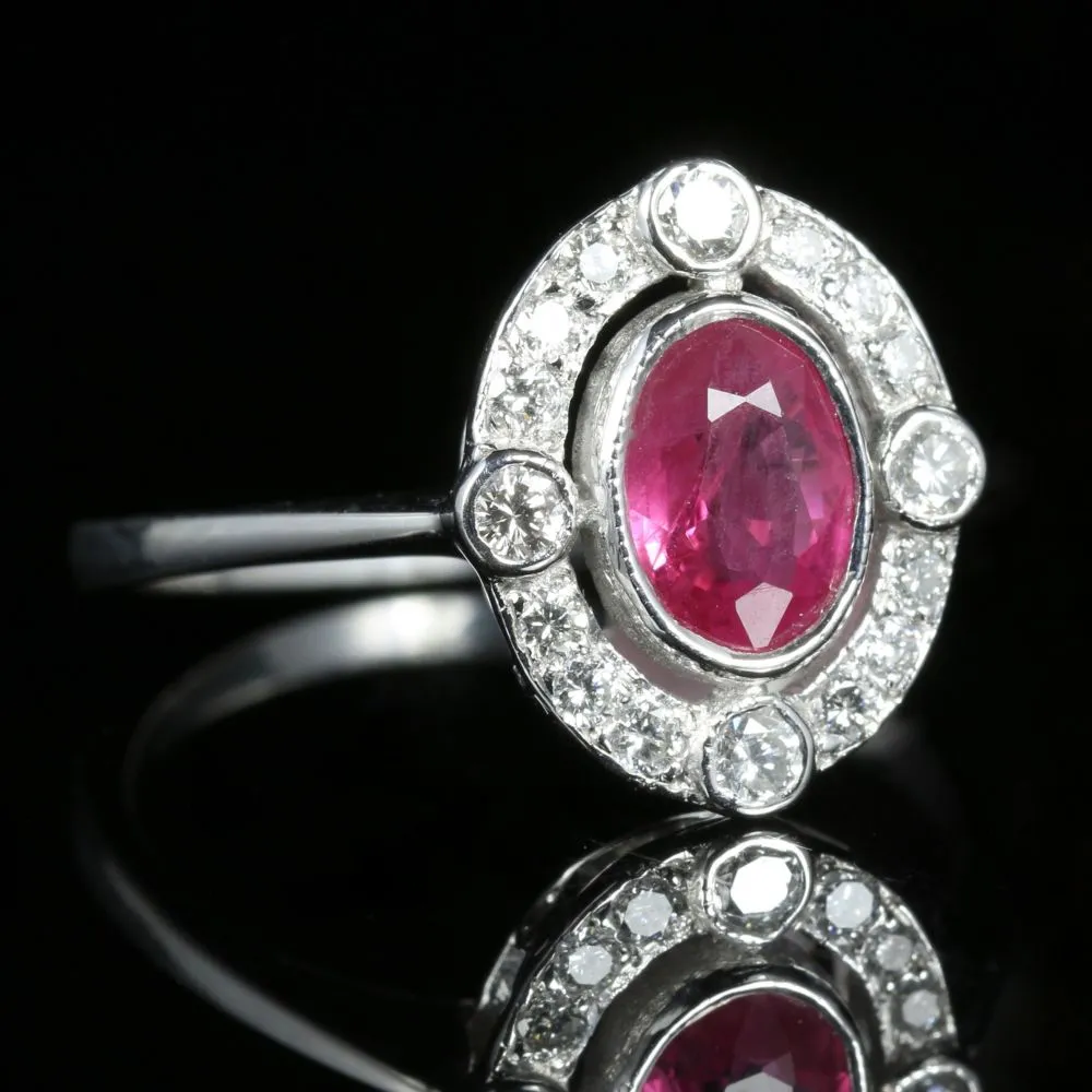 Antique Victorian Ruby Diamond Ring 18Ct White Gold