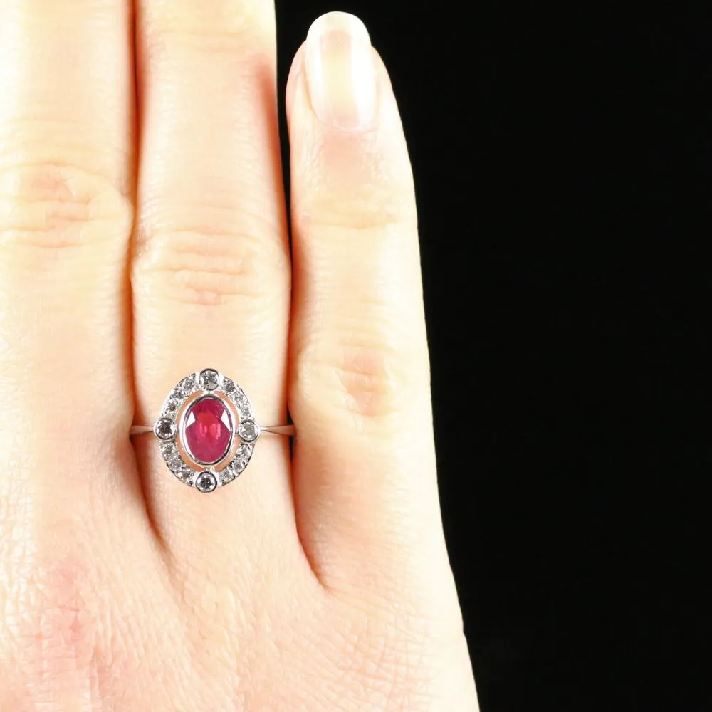 Antique Victorian Ruby Diamond Ring 18Ct White Gold