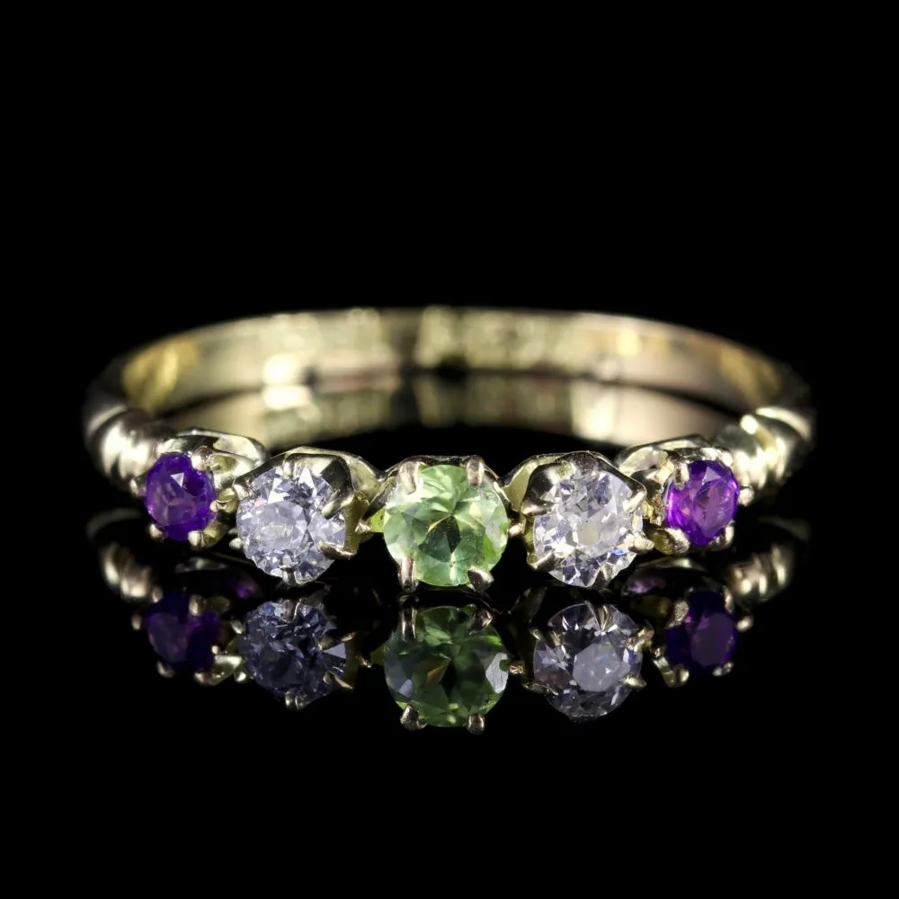 Antique Victorian Suffragette Ring 18Ct Gold Amethyst Peridot Diamond