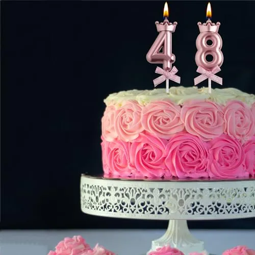 AOOLADA 48th 84th Birthday Candles, Rose Gold 84 48 Year Old Cake Topper Number Birthday Candles, Birthday Party Decorations Gifts for Women Men