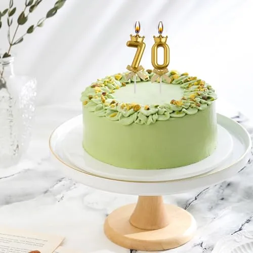 AOOLADA 70th Birthday Candles, Gold 70 Year Old Number Birthday Candles, Number 70 Candles for Men Women, Happy Birthday Party Decorations Cake Topper Gifts for Wedding Anniversary Celebration