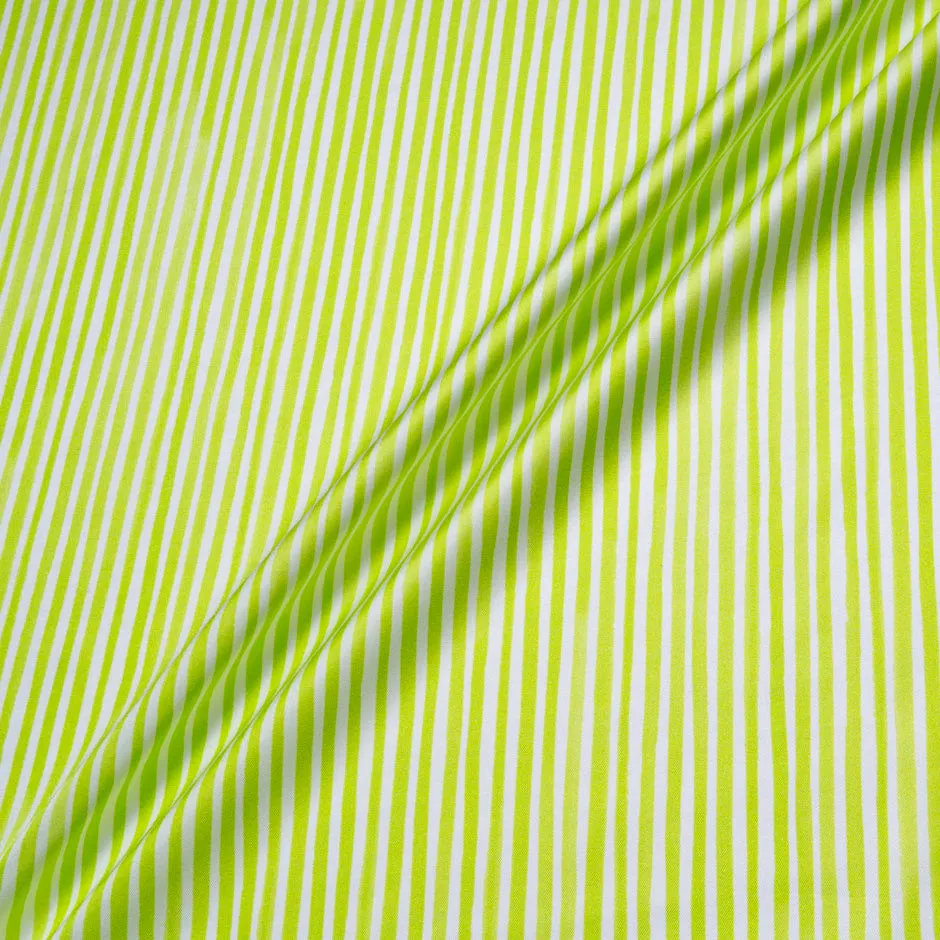 Apple Green & White Striped Pure Silk Twill