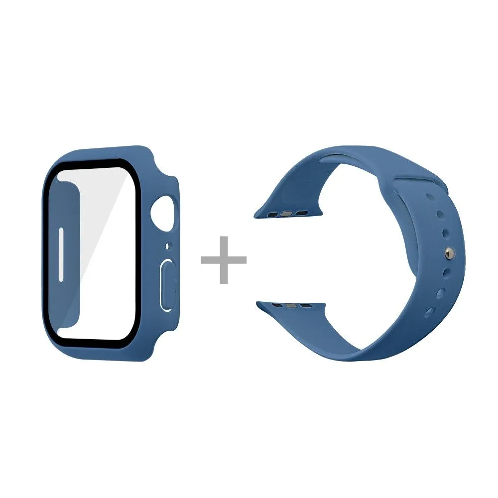 Apple Watch (45mm) silicone watch strap   cover with tempered glass - Blue / Size: S / M