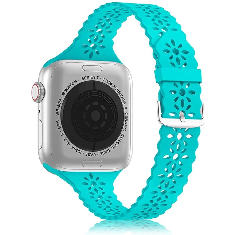 Apple Watch (45mm) stylish blossom silicone watch strap - Cyan