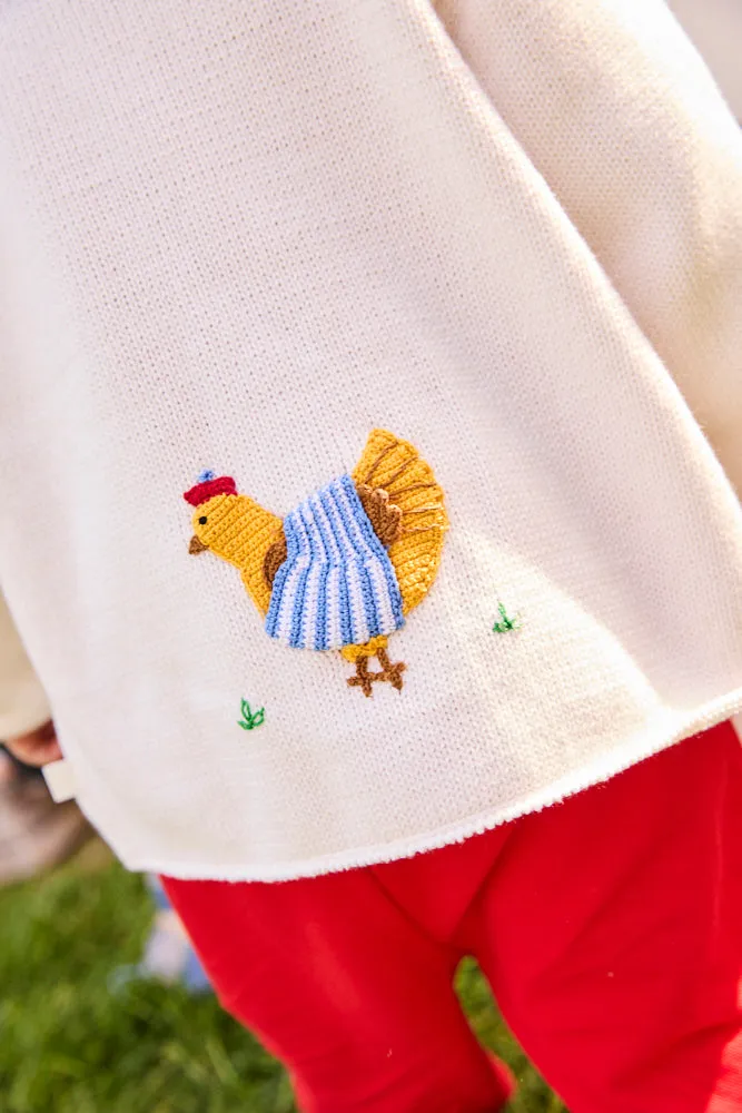 Applique French Hen Cardigan -- Ivory