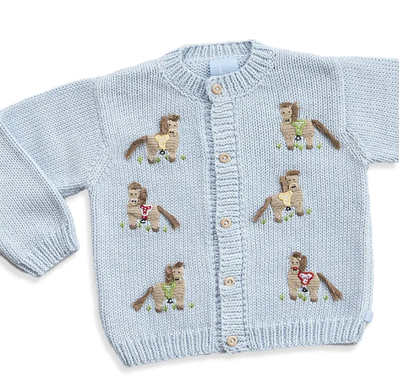 Applique Pony Cardigan -- Blue