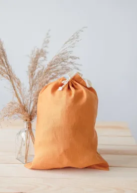 Apricot Orange Linen Drawstring Storage Bag