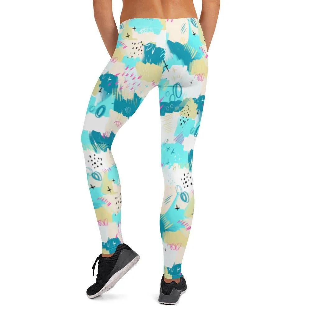 Aqua Abstract Women's Mid-Rise Leggings