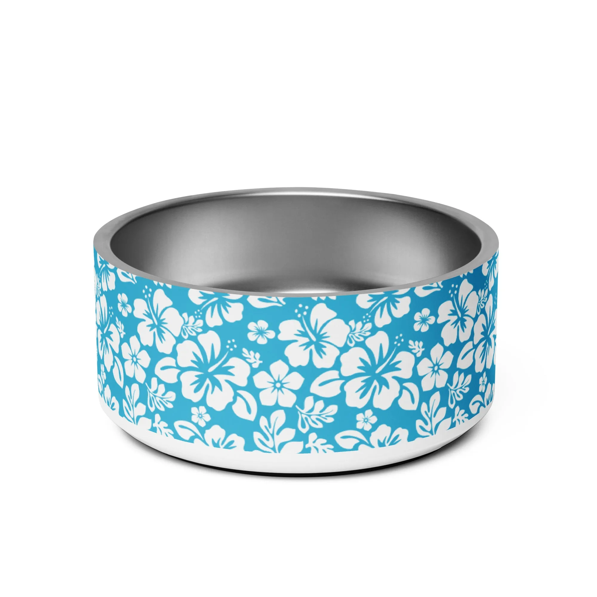 Aqua Blue and White Hawaiian Flowers Pet Bowl