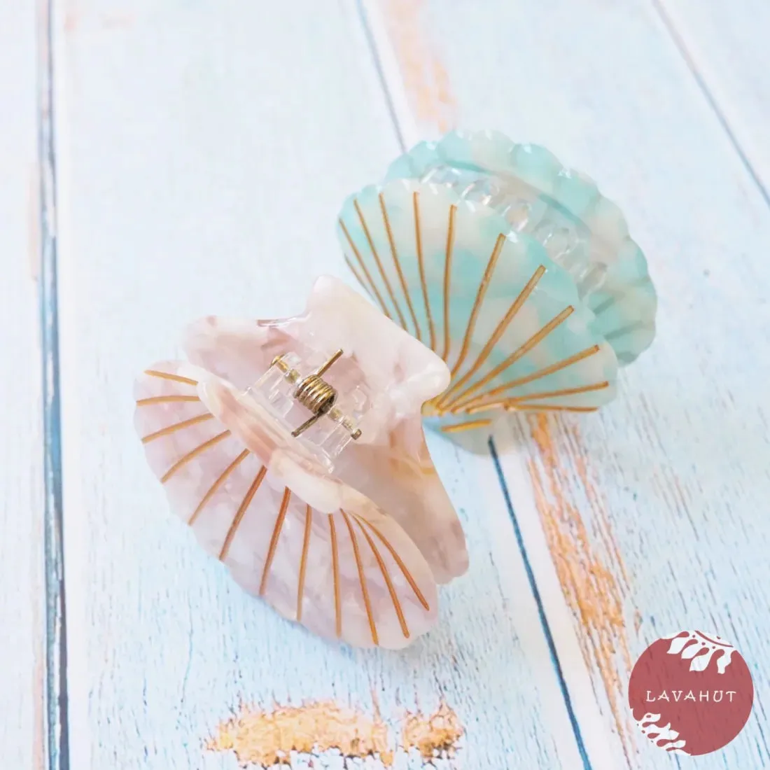 Aqua Seashell Hawaiian Hair Claw