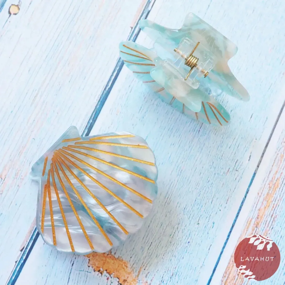 Aqua Seashell Hawaiian Hair Claw