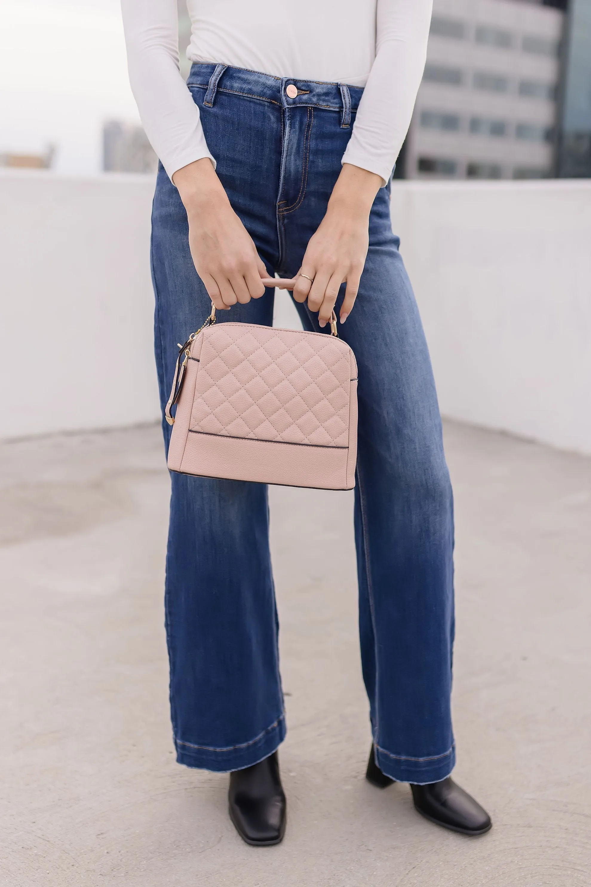 Ari Quilted Crossbody Purse Blush