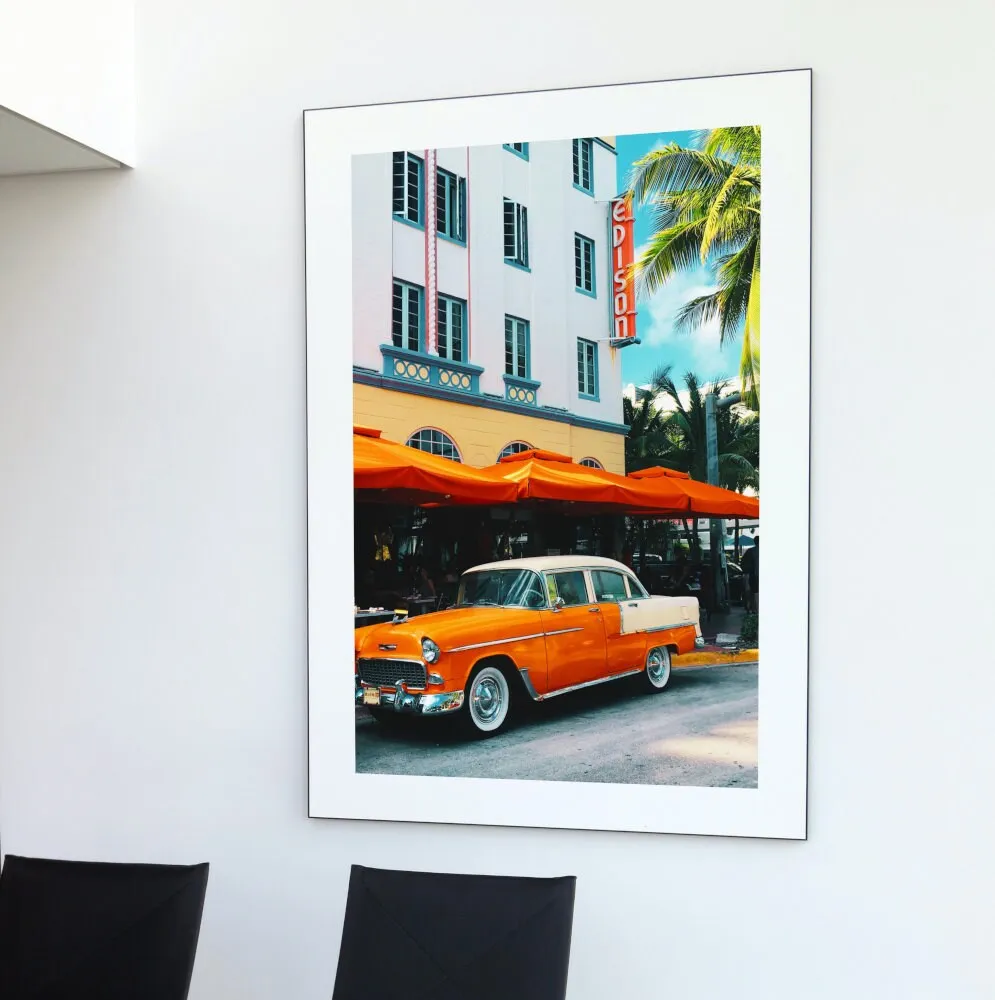 Art Deco Miami Beach Poster PRINTABLE WALL ART, Retro Vintage Wall Art, Orange Vintage Car, Vintage Wall Art Living Room, Miami Photography