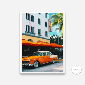 Art Deco Miami Beach Poster PRINTABLE WALL ART, Retro Vintage Wall Art, Orange Vintage Car, Vintage Wall Art Living Room, Miami Photography