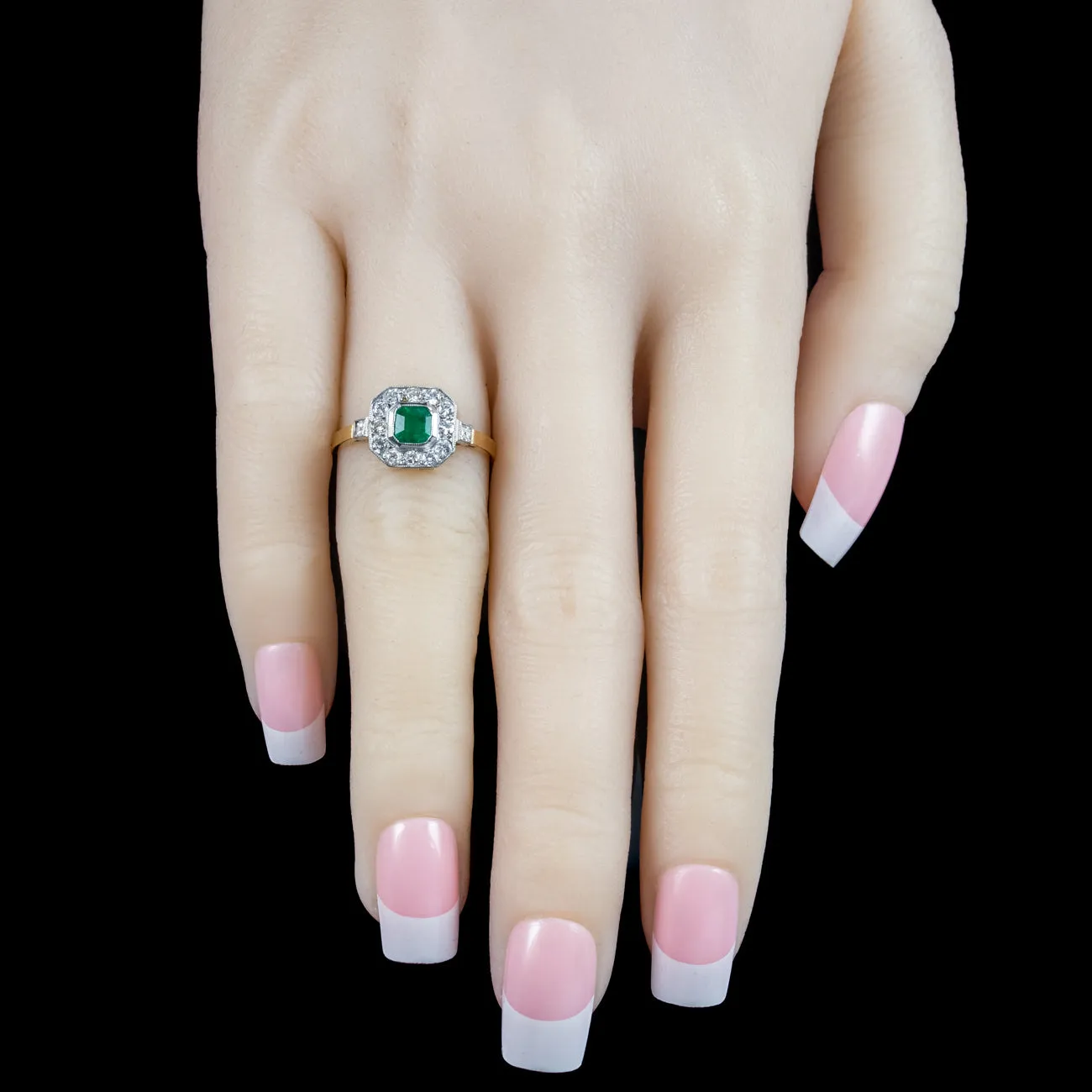 Art Deco Style Emerald Diamond Cluster Ring 0.40ct Emerald