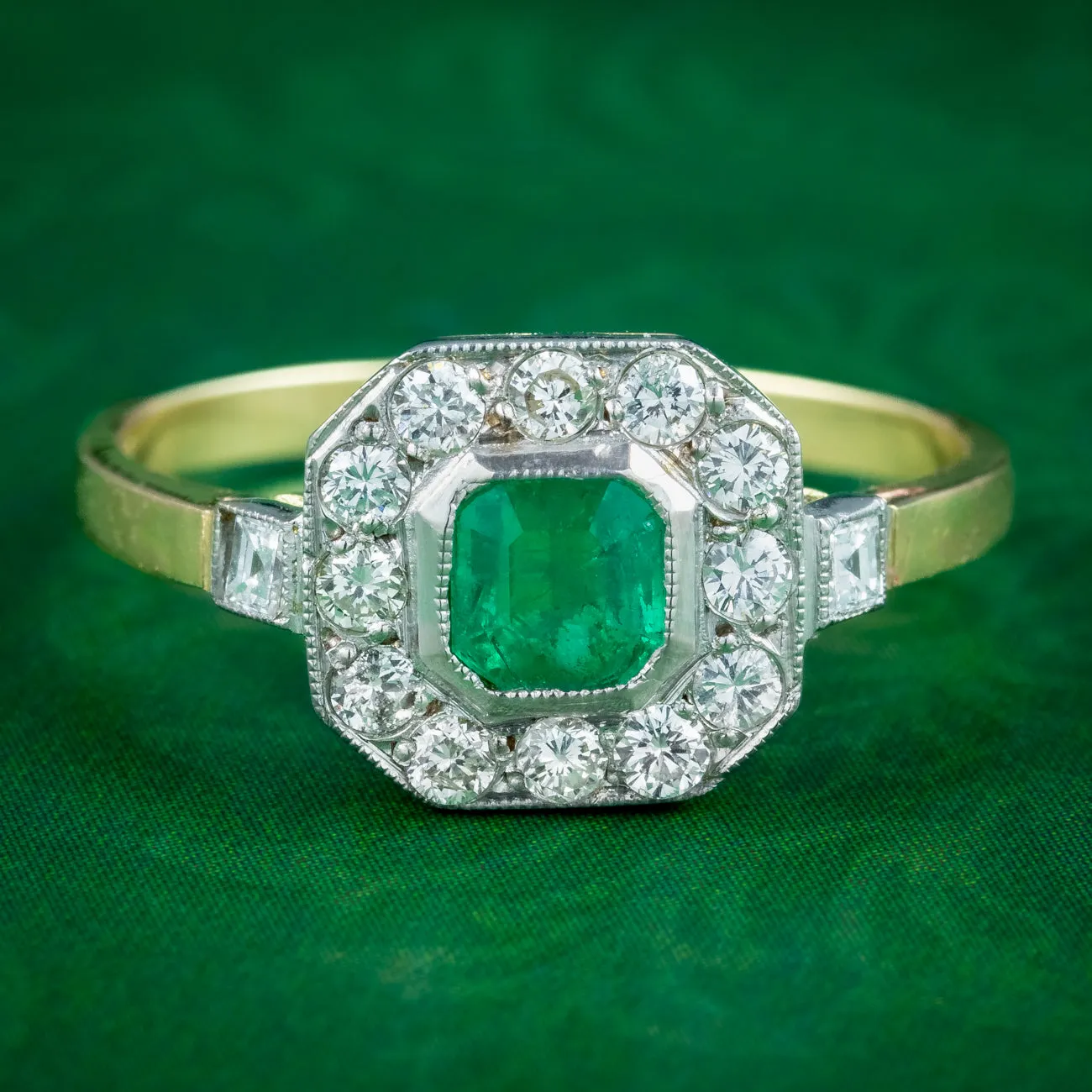 Art Deco Style Emerald Diamond Cluster Ring 0.40ct Emerald