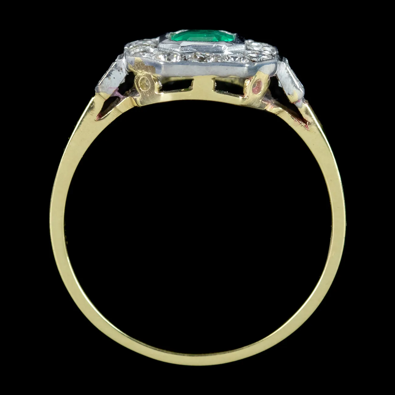 Art Deco Style Emerald Diamond Cluster Ring 0.40ct Emerald