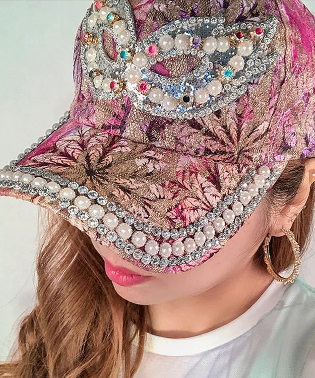 Art Purple Zircon Pearl Embroideried Silk Baseball Cap Hat LY531