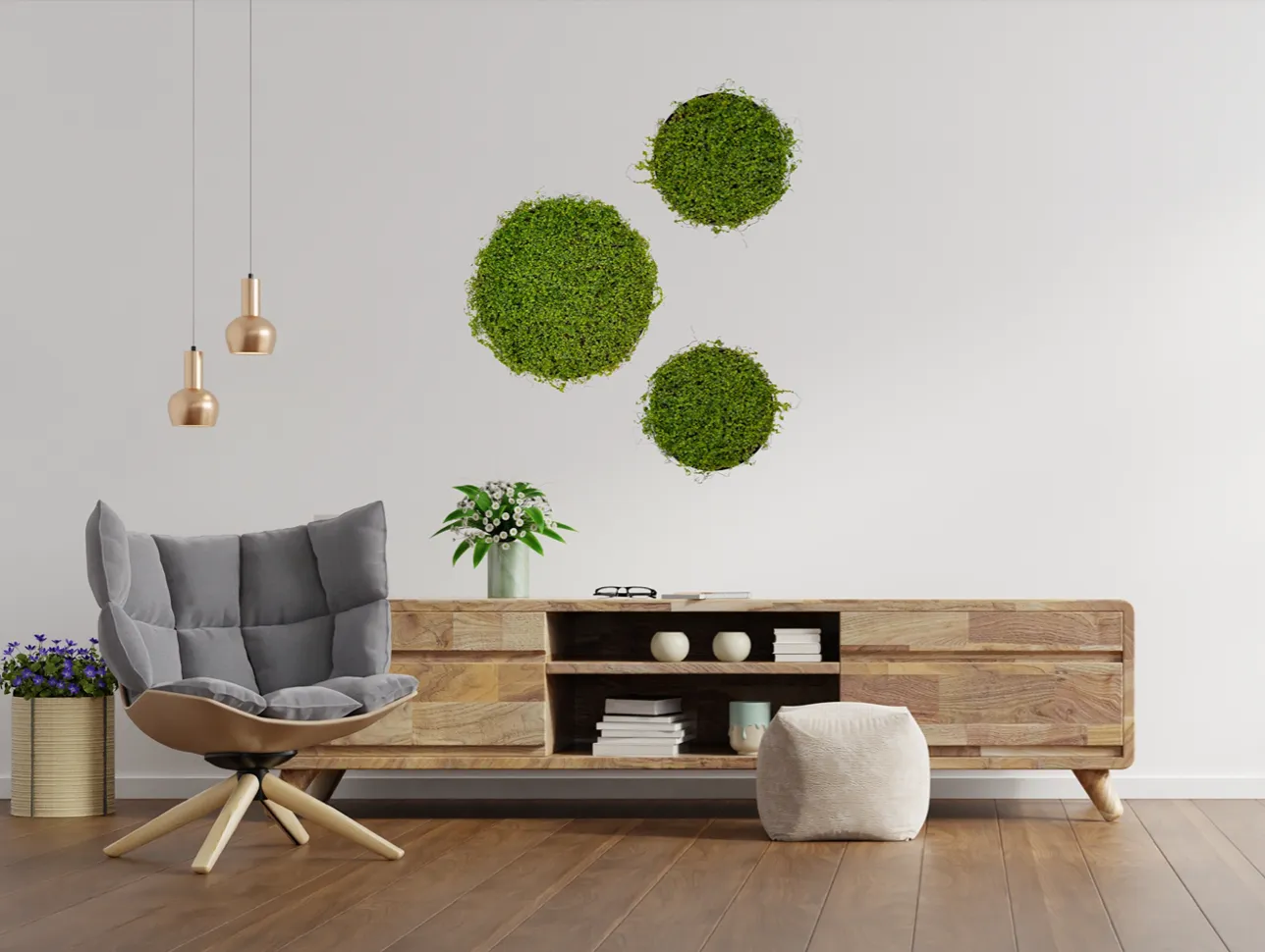 Artificial twig moss wall circular art panel MDF White - 30cm