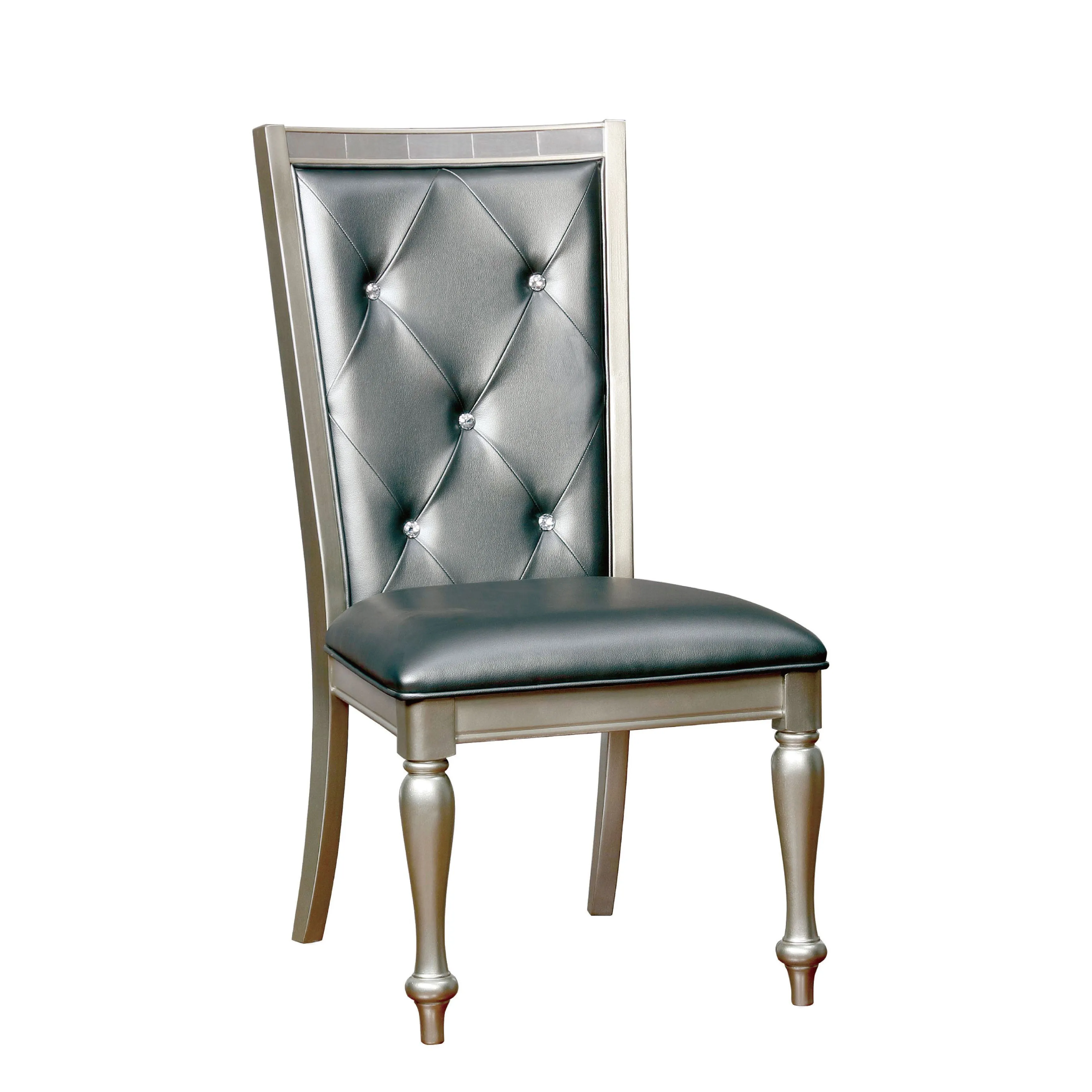 Arynah Silver & Grey Leatherette Button-Tufted Dining Chairs, Set of 2