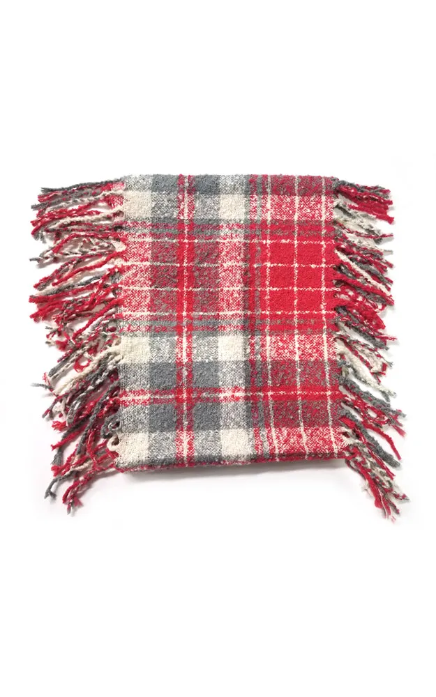 AS251 Multi Plaid Tassel Infinity Scarf