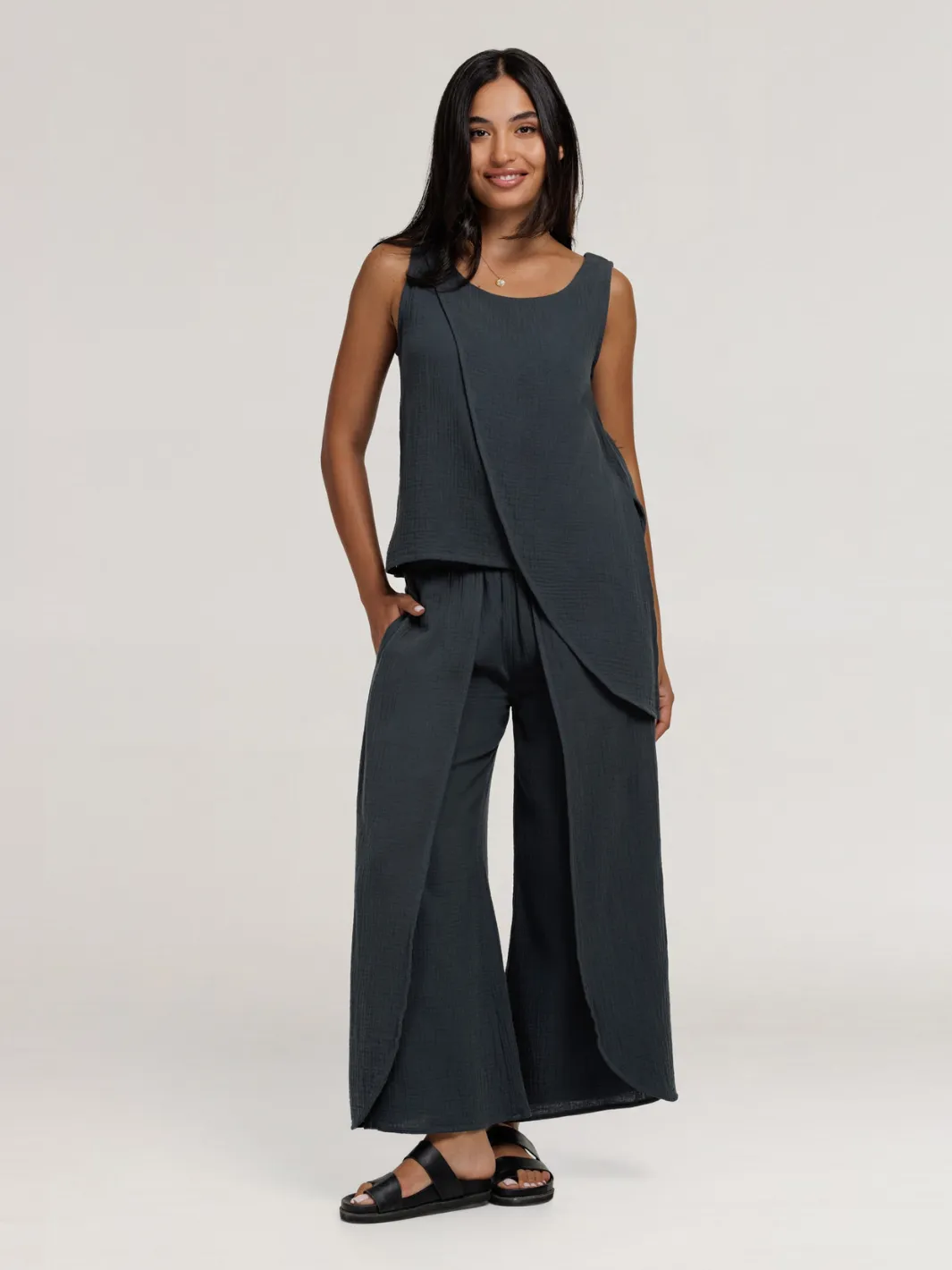 Asana Cotton Wrap Pants Charcoal