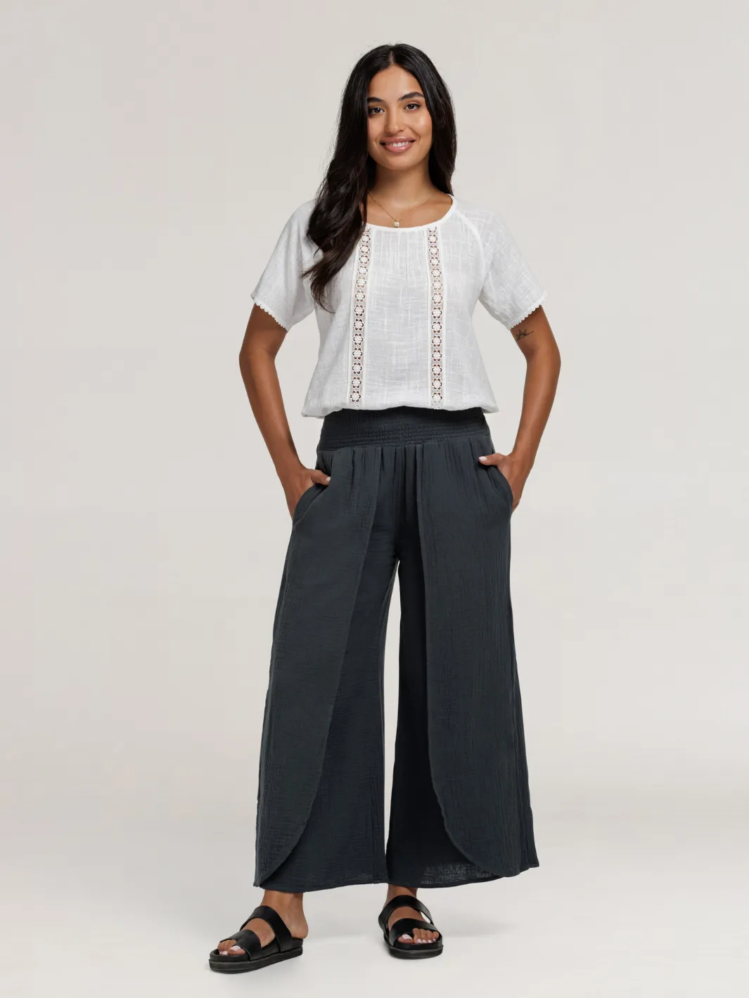 Asana Cotton Wrap Pants Charcoal