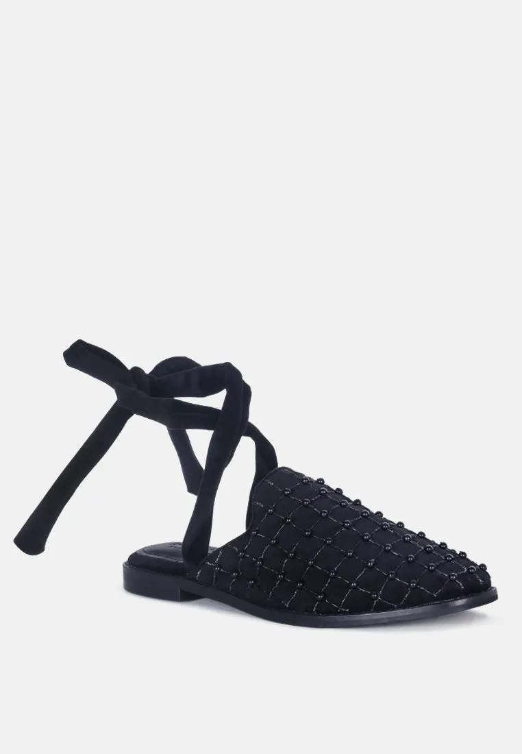 Asante Crisscross Beaded Veil Velvet Mules