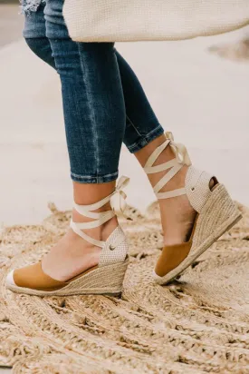 Ashley Lace Up Espadrille Wedges In Camel