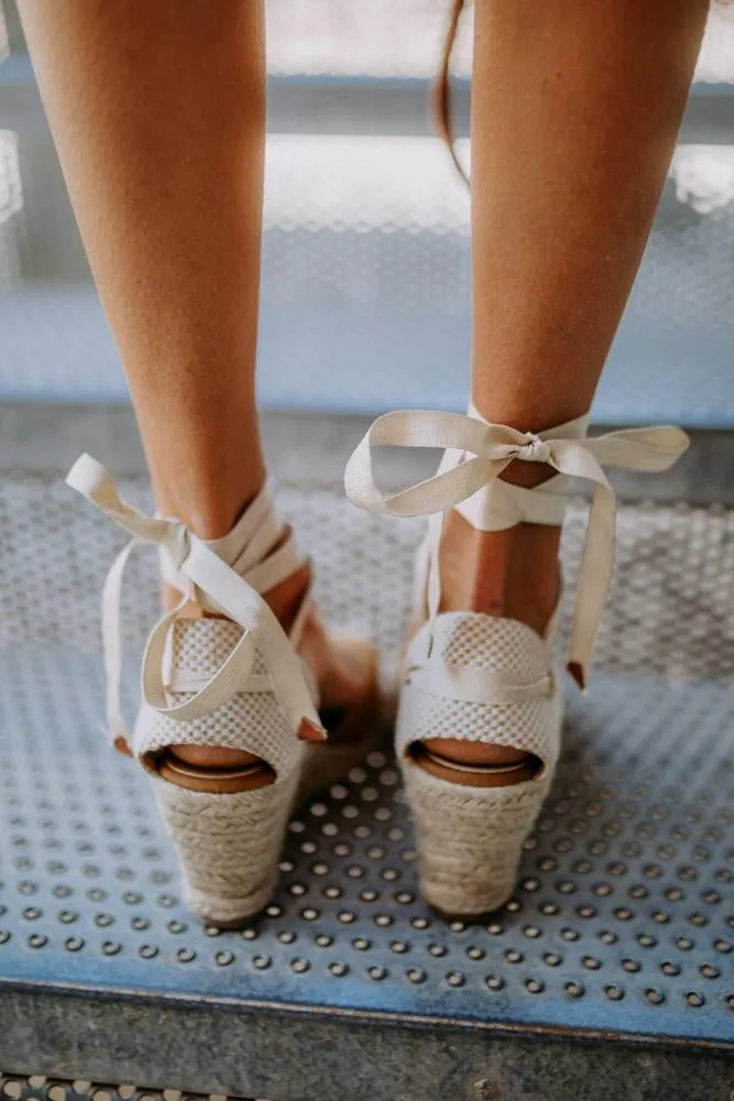 Ashley Lace Up Espadrille Wedges In Camel