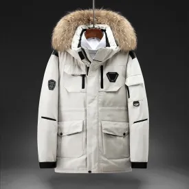 AshoreShop Men's Winter Warm White Duck Down Parka Jacket