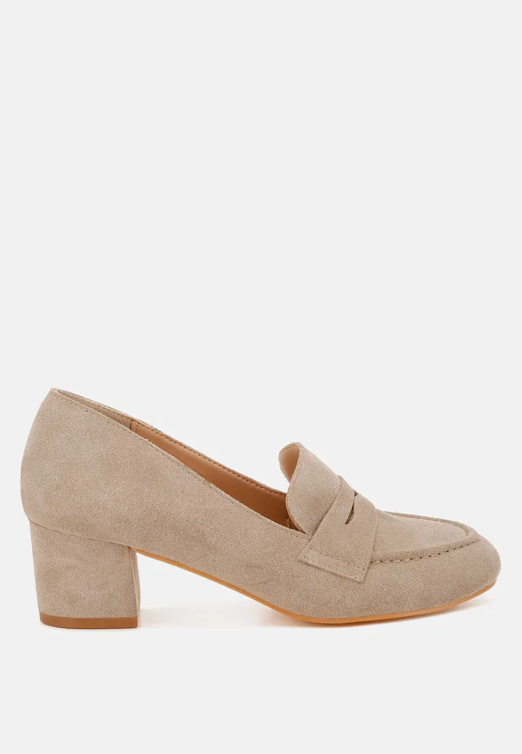 Astra Block Heel Suede Loafers