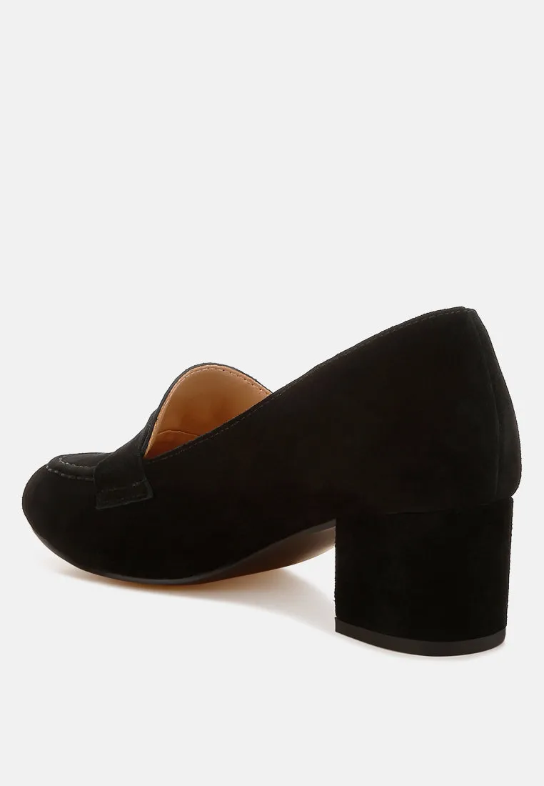 Astra Block Heel Suede Loafers