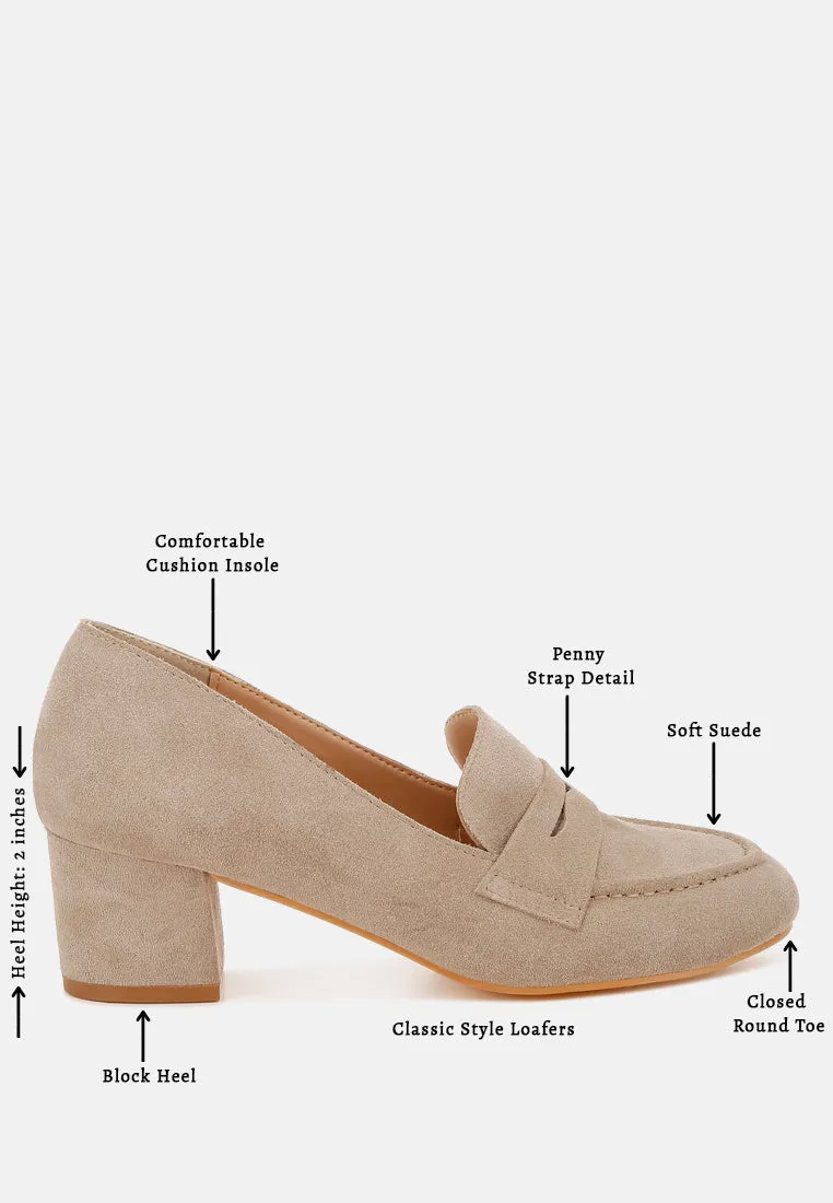 Astra Block Heel Suede Loafers