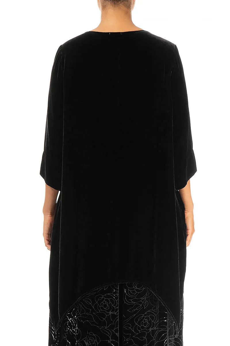 Asymmetric Black Silk Velvet Tunic