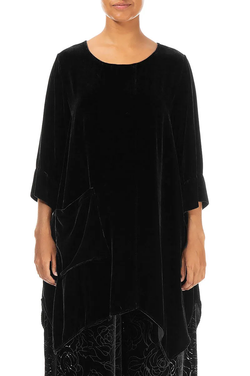 Asymmetric Black Silk Velvet Tunic