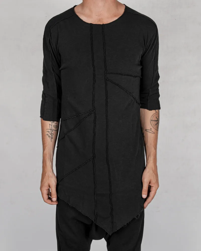 Asymmetric crew neck jersey t-shirt black