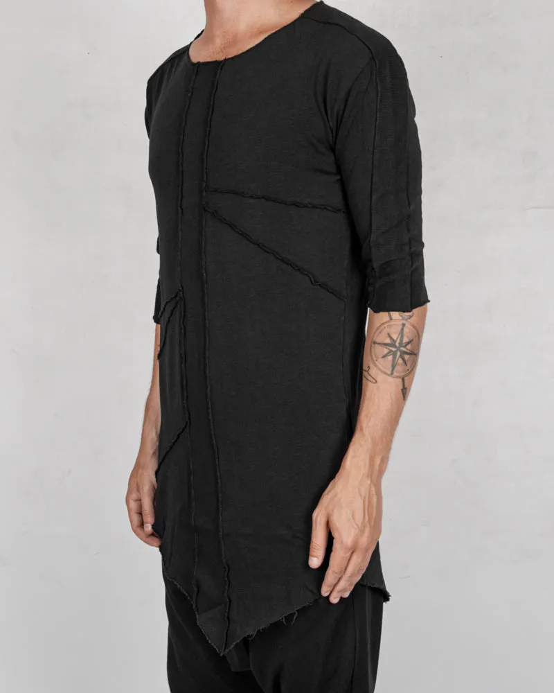 Asymmetric crew neck jersey t-shirt black