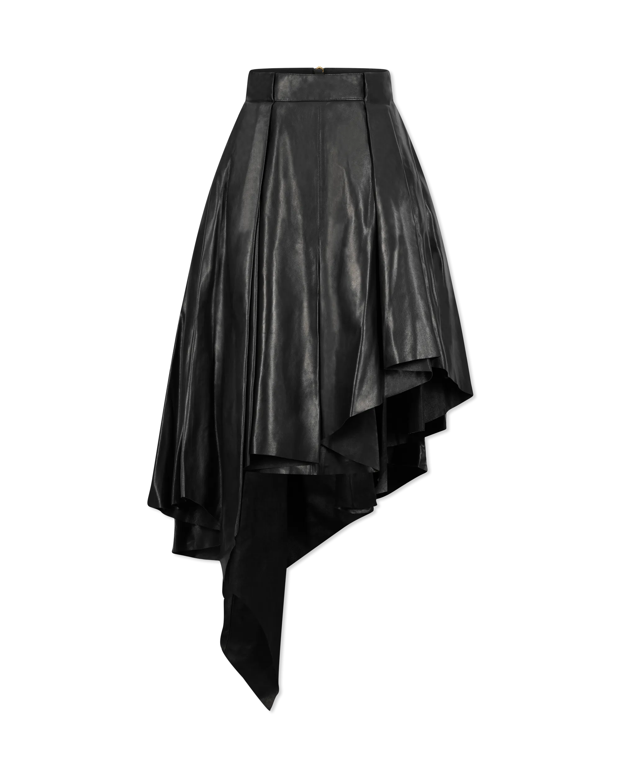 Asymmetrical Pleated Midi Leather Skirt