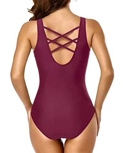 Athletic Women Sport Training Slimming One Piece Swimsuits-Magenta