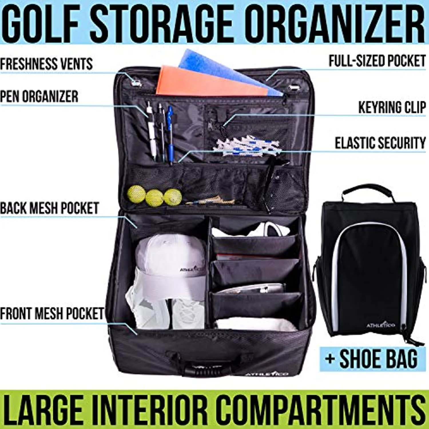 Athletico Golf Trunk Organizer   Shoe Bag (Black)