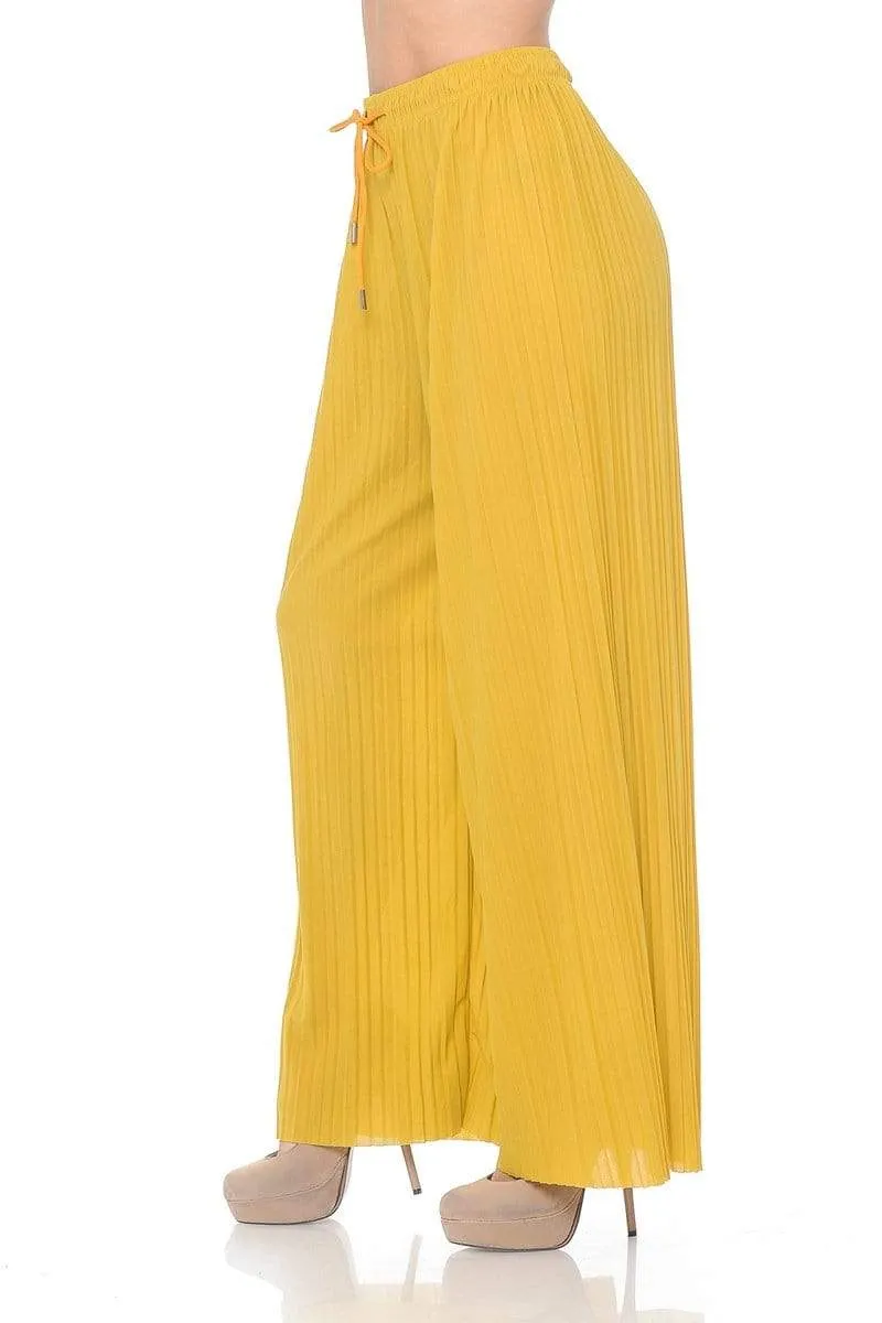 Auliné Collection Womens Solid Waistband Long Pleated Chiffon Palazzo Pants