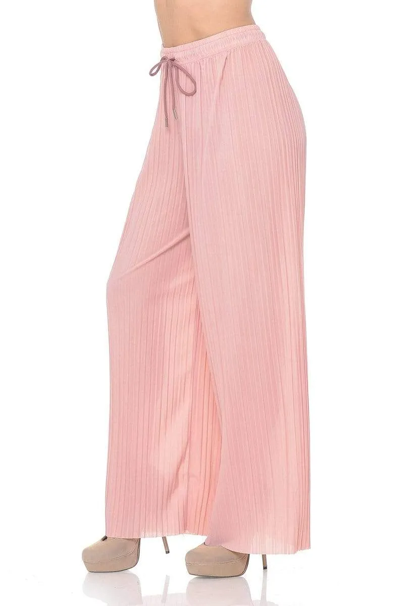 Auliné Collection Womens Solid Waistband Long Pleated Chiffon Palazzo Pants