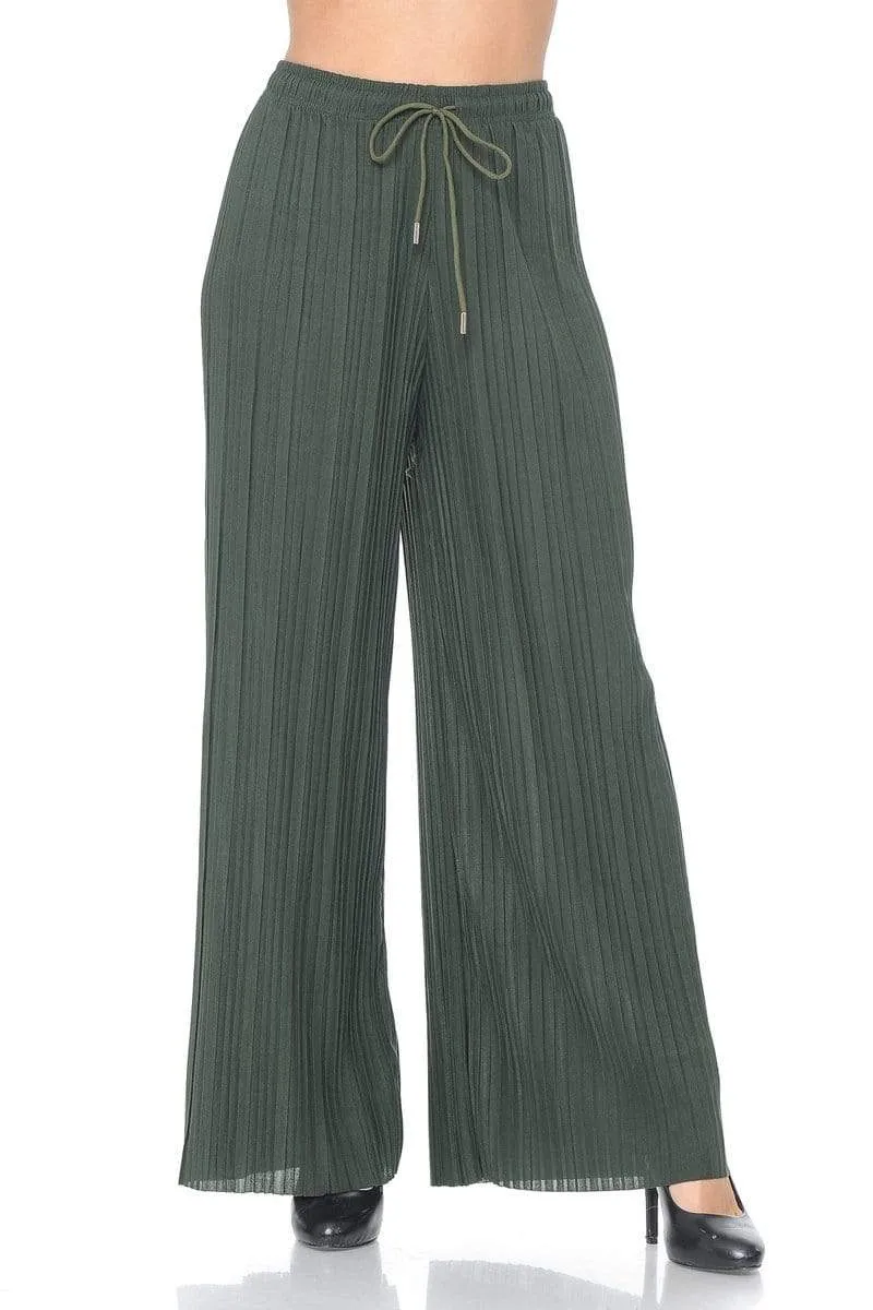 Auliné Collection Womens Solid Waistband Long Pleated Chiffon Palazzo Pants